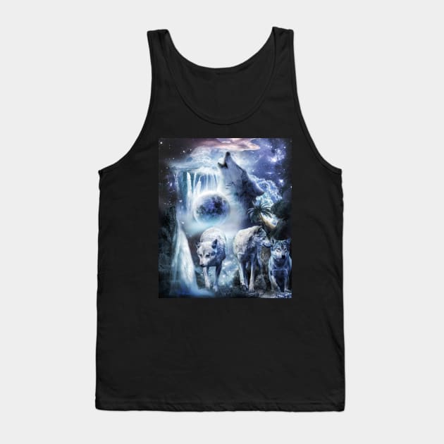 Tropical Wolves Wolf Howling At Moon Tank Top by Random Galaxy